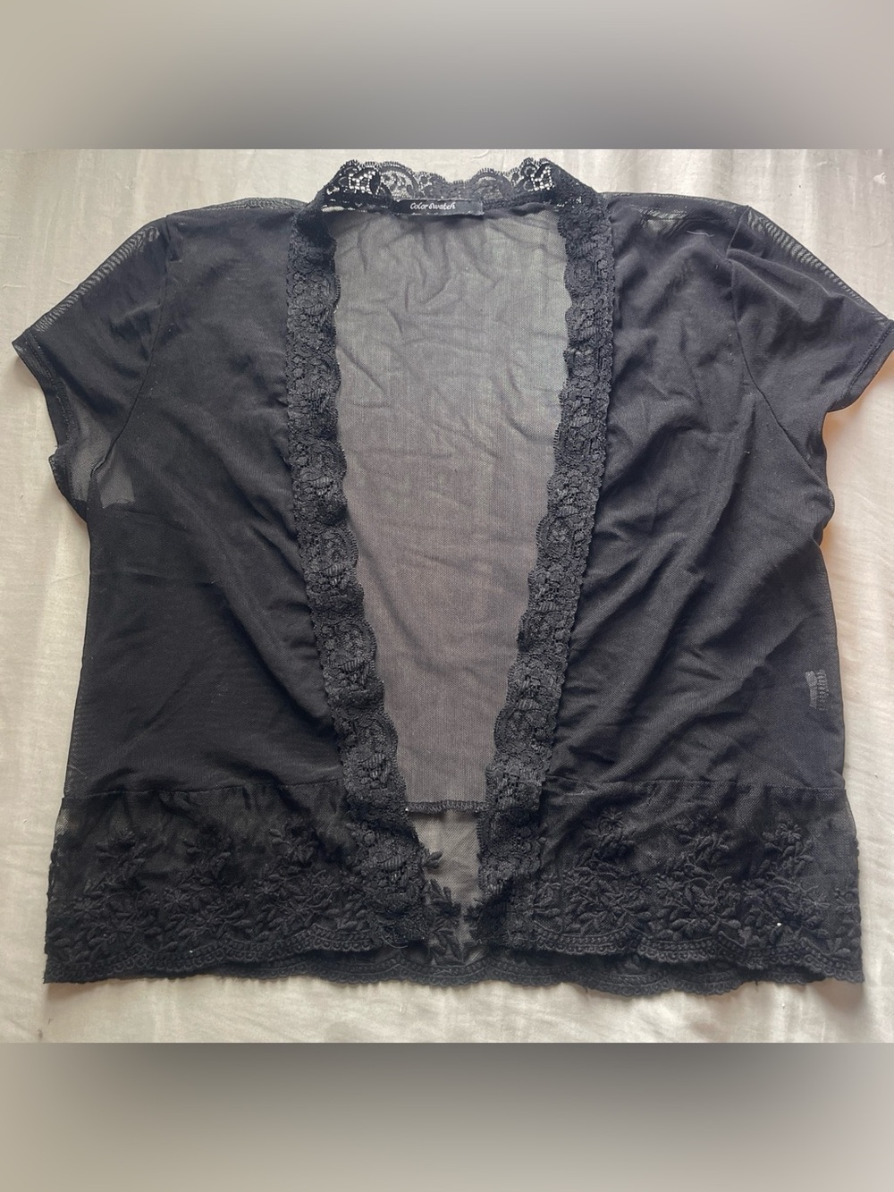 Black lace trim sheer top with open front #goth #lace #sheer #vest